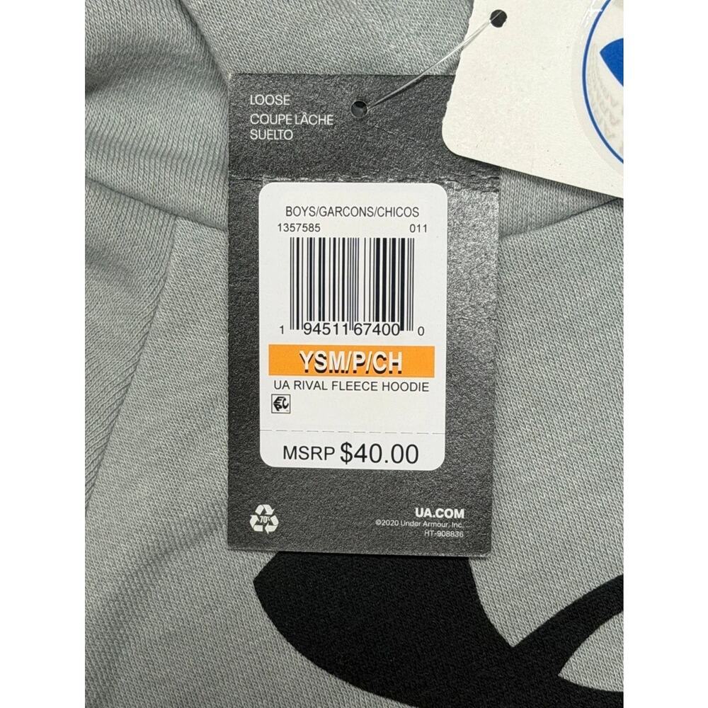 NWT Under Armour Rival Big Logo Fleece Hoodie Boys Small Light Grey Long Sleeve - Picture 5 of 9